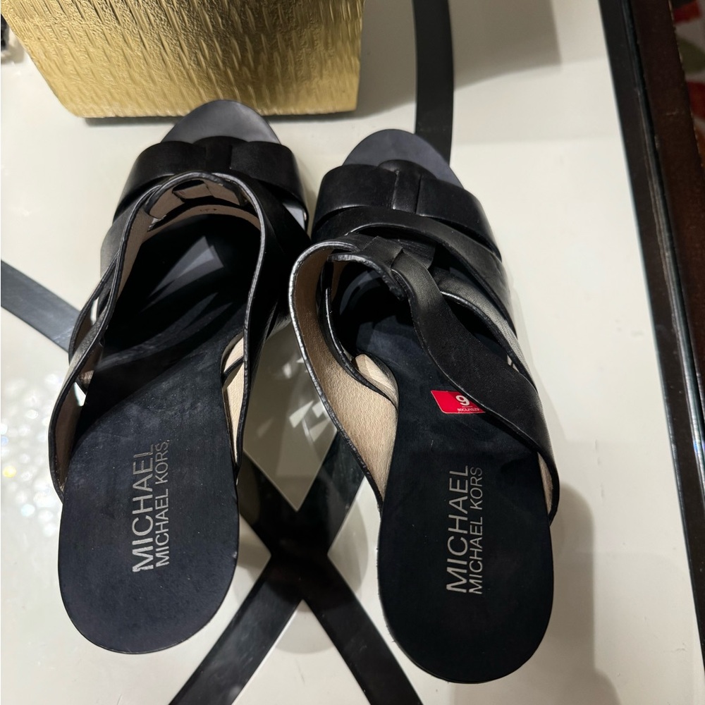 Michael Kors Black Mules with Glossy Criss-Cross Straps
